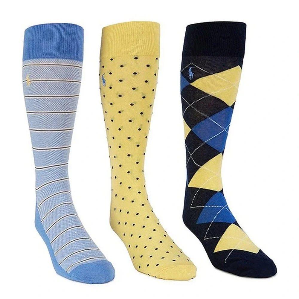 Polo Ralph Lauren Mens SZ XL‎ 3 Pack Argyle Polka Dot Striped Dress Socks